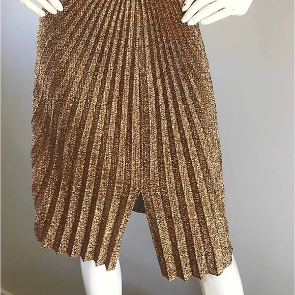 Stunning Vintage New Leaf by Samir Gold Accordion Pleated 70s Dress - Picture 12 of 13